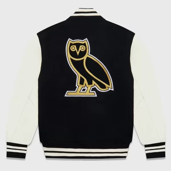 OVO Playboy Black and White Varsity Leather Jacket