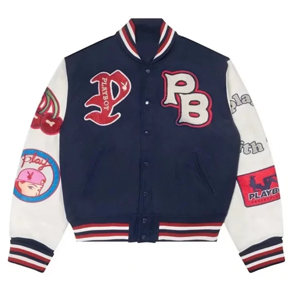 Playboy Championship Varsity Navy Blue and White Jacket