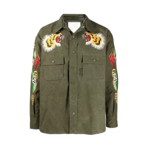 Tej Parker Green Embroidered Cotton Jacket