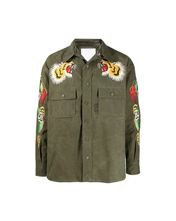 Tej Parker Green Embroidered Cotton Jacket