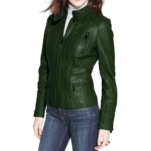 Women’s Dark Green Quilted Biker Green Leather Jacket