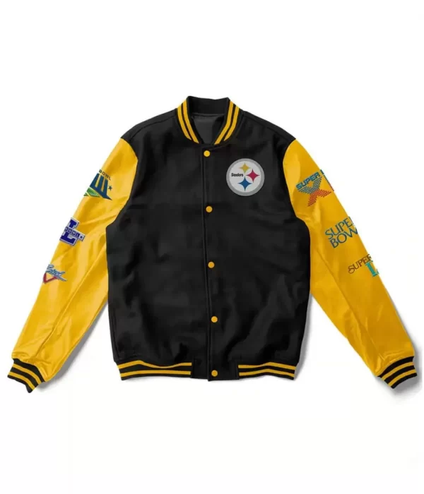 6X Pittsburgh Steelers Super Bowl Champions Yellow & Black Varsity Jacket