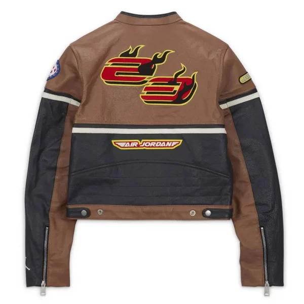 Air Jordan Cactus Jack Brown and Black Leather Moto Jacket