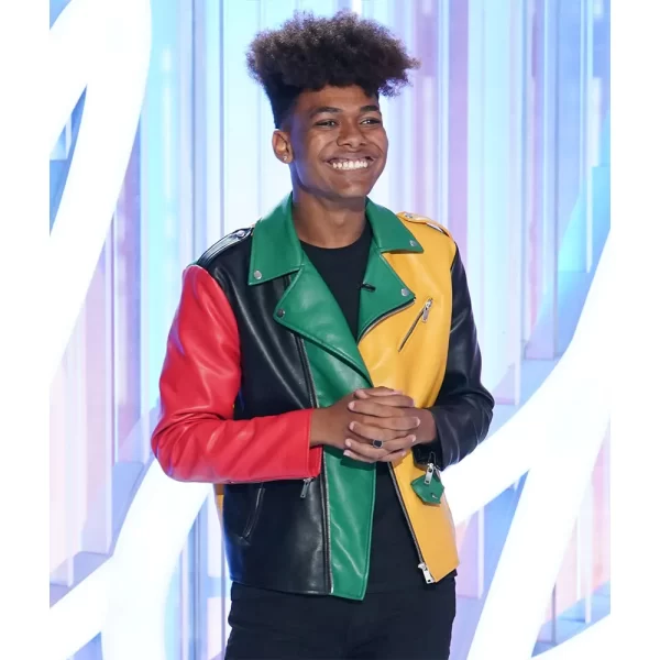 American Idol Isaac Brown Moto Color-Block Leather Jacket