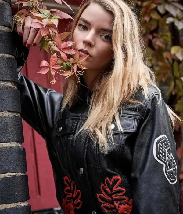 Anya Taylor-Joy The Laterals Flower Black Leather Jacket