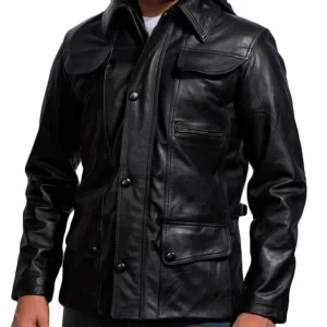 Arnold Terminator 5 Black Leather Jacket with Hood