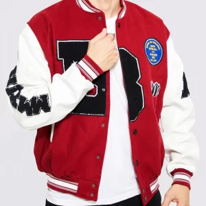 B Patch Letterman Varsity with Leather Look Sleeves