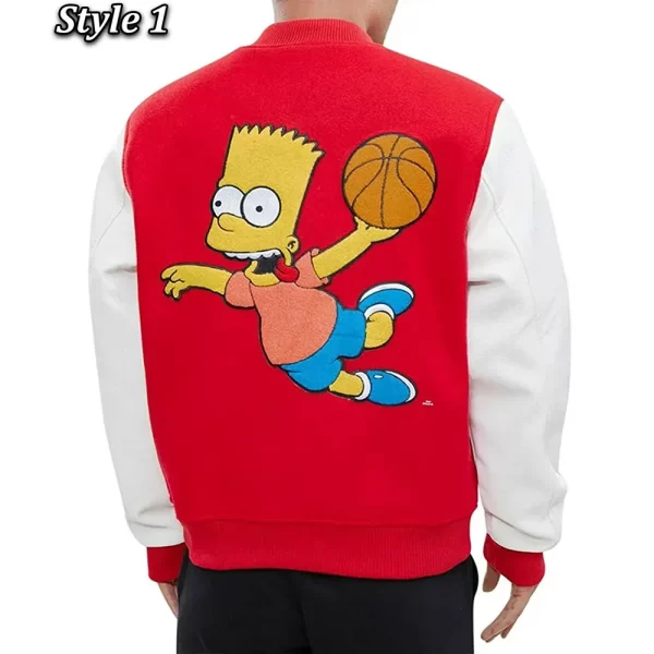 Bart Simpson Ballin Red and White Wool & Leather Varsity Jacket