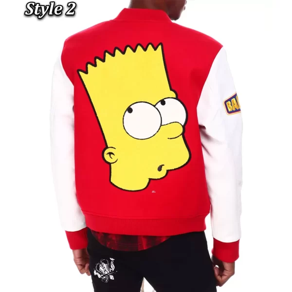 Bart Simpson Ballin Red and White Wool & Leather Varsity Jacket