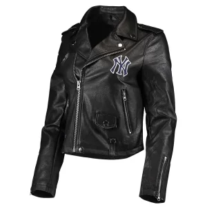 Biker NY Yankees Black Leather Jacket