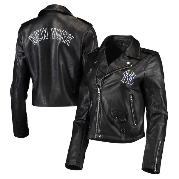 Biker NY Yankees Leather Black Jacket