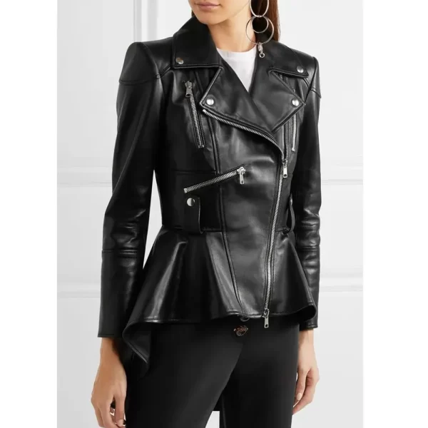 Bling Empire Jamie Xie Black Leather Peplum Jacket