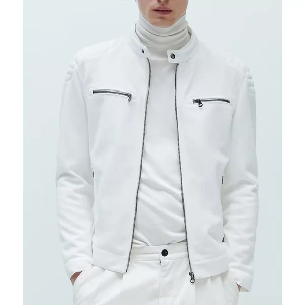 Bling Empire Kevin Kreider White Leather Biker Jacket