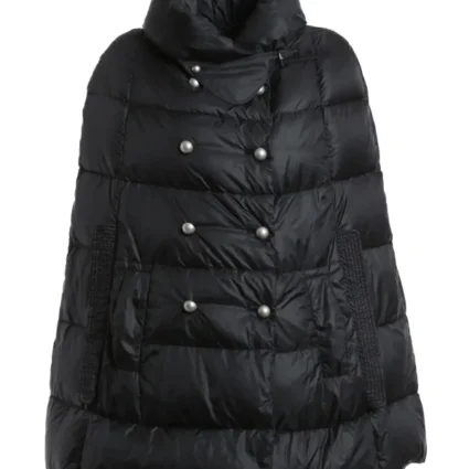 Down Cape Black Puffer Coat
