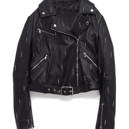 Dua Lipa Biker Belted Black Leather Jacket