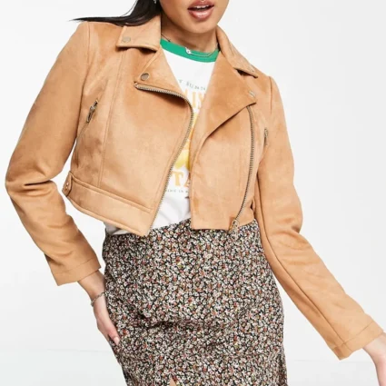 How I Met Your Father Francia Raisa Tan Suede Cropped Jacket