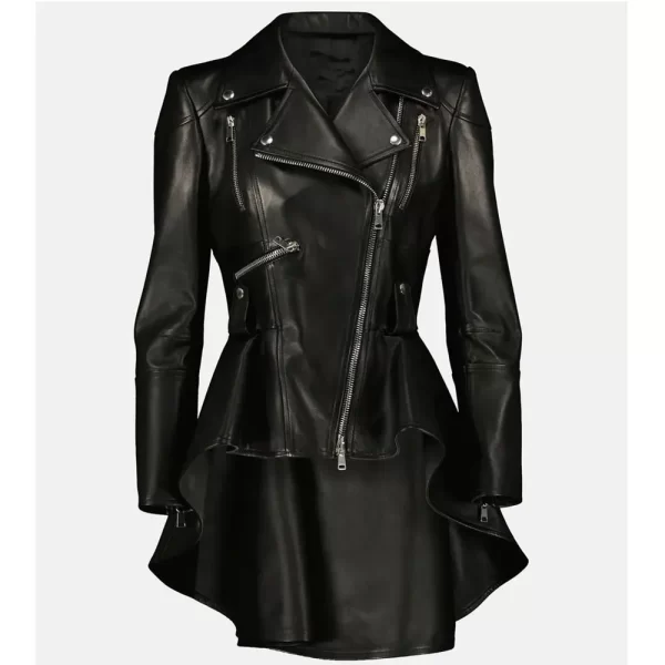 Jamie Xie Bling Empire Peplum Genuine Leather Jacket