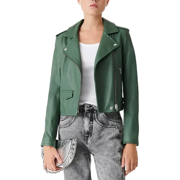 Katheryn Winnick Big Sky S03 Jenny Hoyt Biker Green Leather Jacket