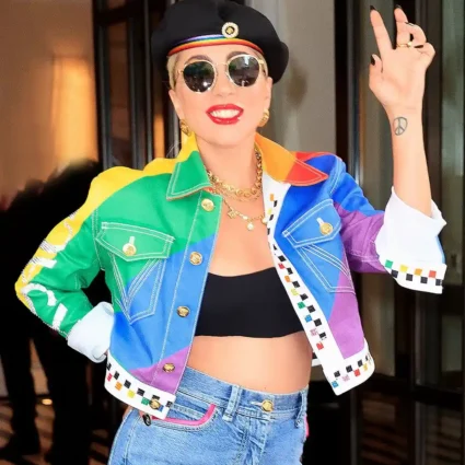 Lady Gaga Rainbow Faux Leather Jacket