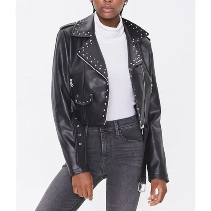 Lucifer S06 Brianna Hildebrand Studded Black Leather Jacket