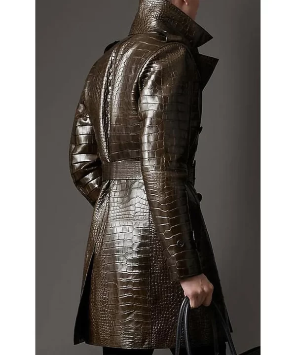 Men’s Double Breasted Gator Brown Leather Coat