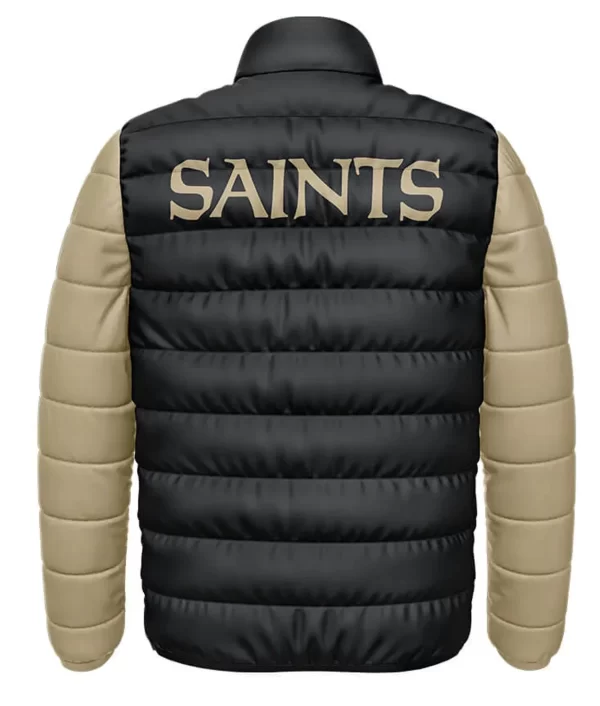 Men’s Extreme Vintage New Orleans Saints Logos Black and Beige Puffer Full-Zip Jacket