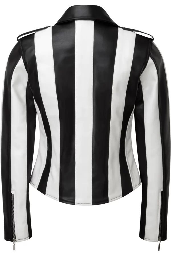 Michael Keaton Beetlejuice Black and White Leather Biker Jacket