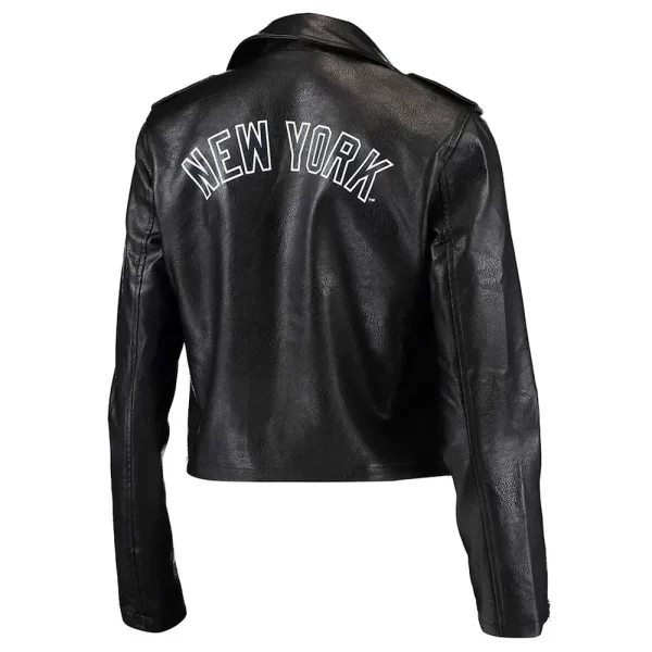 New York Yankees Black Leather Asymmetrical Zipper Jacket