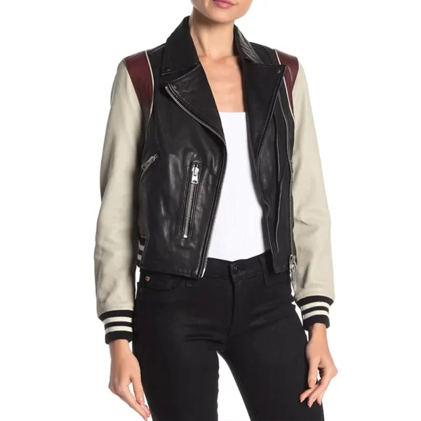 Pivoting Maggie Q Leather Black Jacket