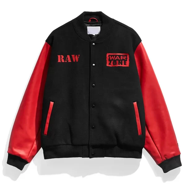 Raw is War Retro Varsity Wool & Leather Jacket