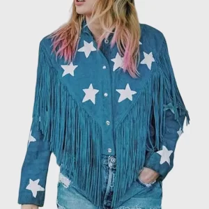 Taylor Swift Fringe Blue Leather Jacket