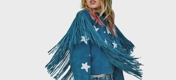 Taylor Swift Fringe Blue Suede Leather Jacket