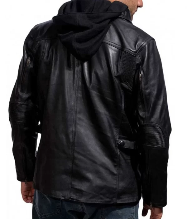 Terminator Genisys Black Leather Jacket with Hood
