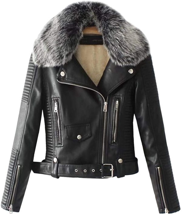 Women Biker Faux Leather Faux Jacket