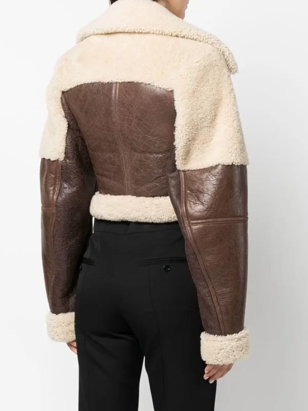 Women’s AW22 Shearling-Trim Cropped Leather Jacket