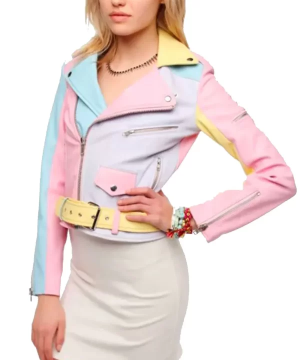 Women’s Moto Rainbow Pastel Leather Jackets