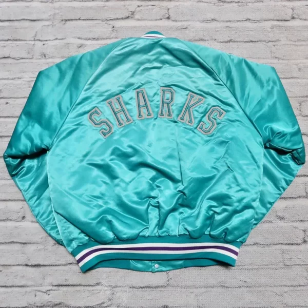 Aqua Vintage San Jose Sharks Full-Snap Satin Jacket