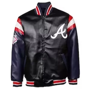 Atlanta Braves Navy Blue and Black Varsity Leather Jacket