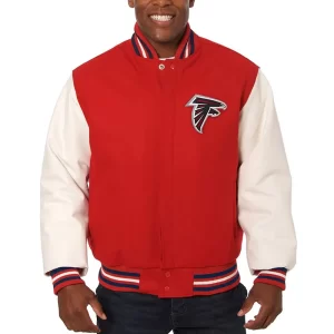 Atlanta Falcons Varsity Red and White Wool & Leather Jacket