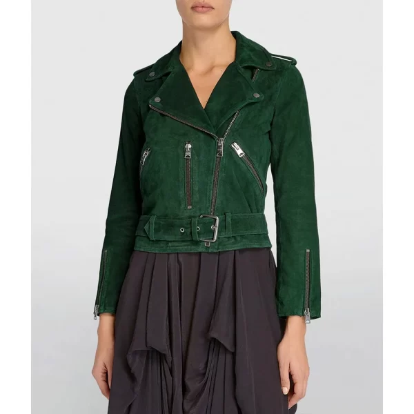 Behind Her Eyes Simona Brown Green Suede Jacket