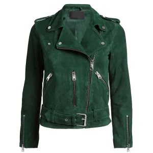 Behind Her Eyes Simona Brown Green Suede Leather Jacket