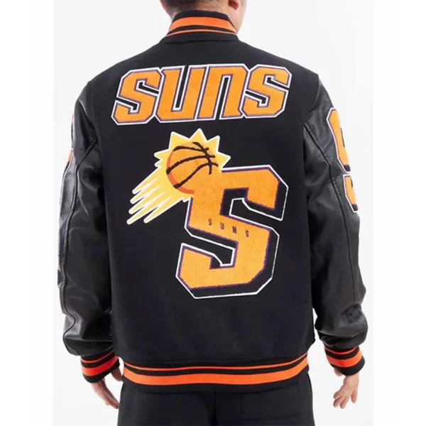 Black Phoenix Suns Logo Mashup Wool and Leather Varsity Jacket