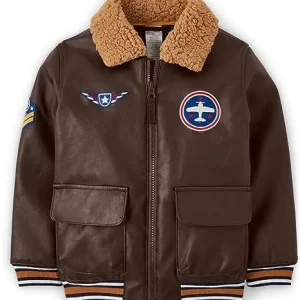 Boys’ Embroidered Shearling Brown Jacket