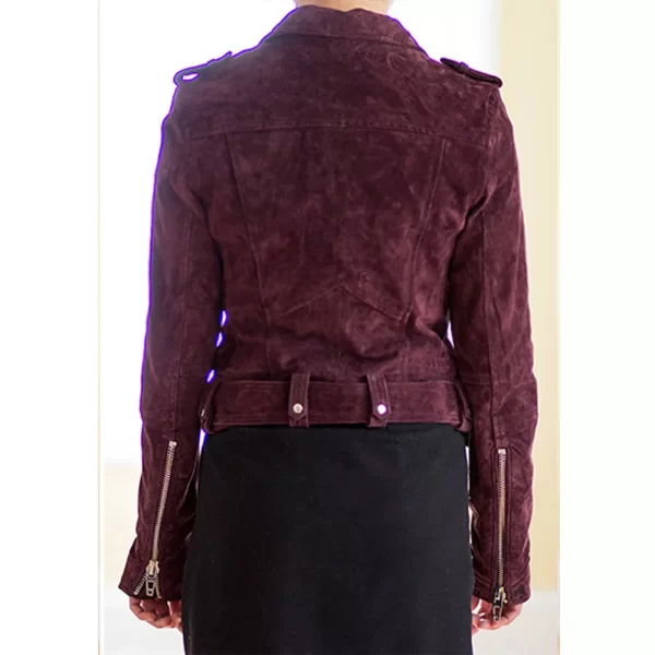 Brianna Hildebrand Lucifer S06 Rory Biker Suede Burgundy Jacket