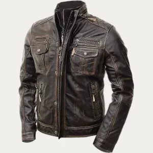 Cafe Racer Distressed Brown Leather Jacket