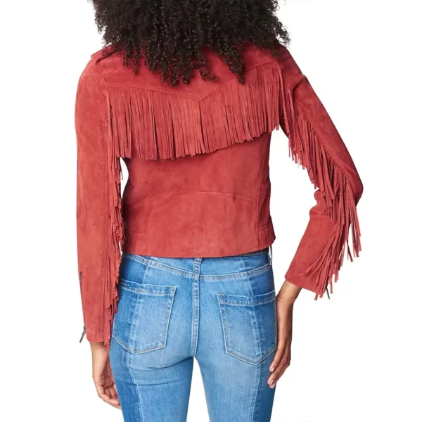 Casimere Jollette Tiny Pretty Things Bette Whitlaw Red Fringe Suede Jacket