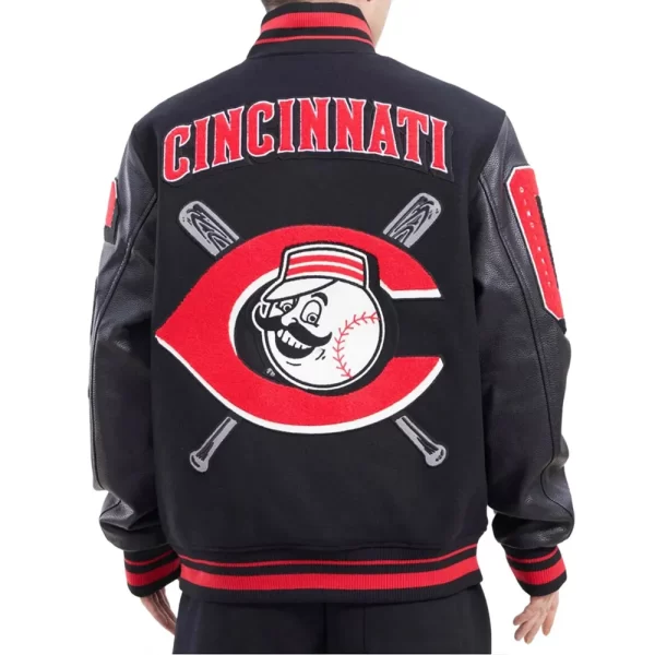 Cincinnati Reds Mash Up Full-Snap Varsity Wool and Leather Jacket