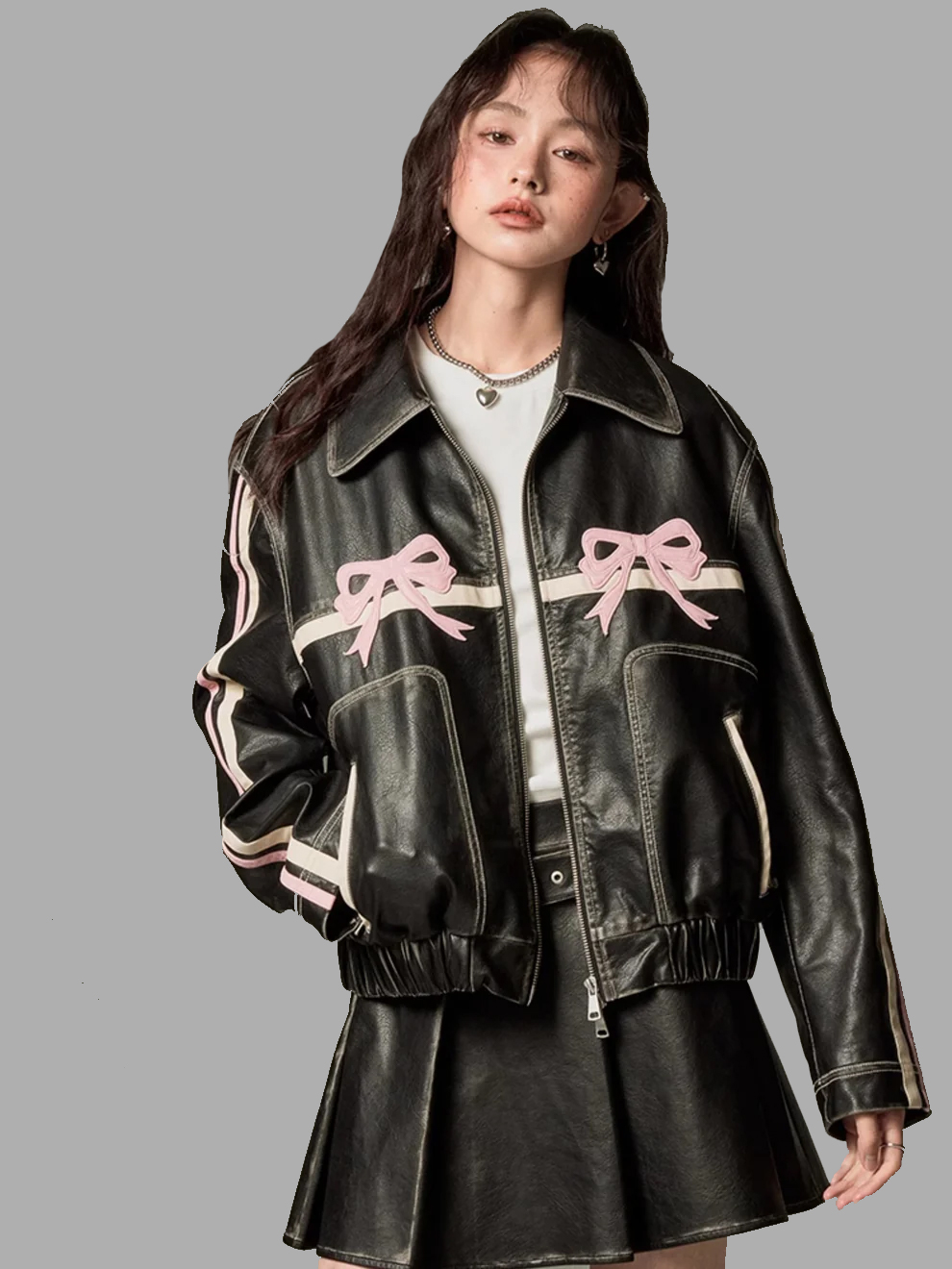 Diddi Moda Bow Leather Jacket - A2 Jackets