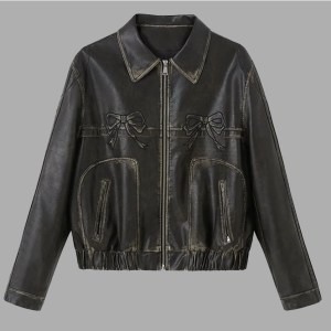 Diddi Moda Bowknot Black Leather Jacket