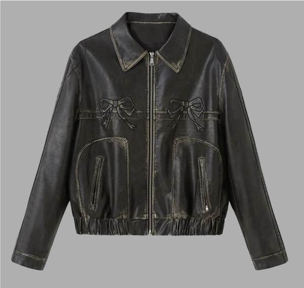 Diddi Moda Bowknot Black Leather Jacket